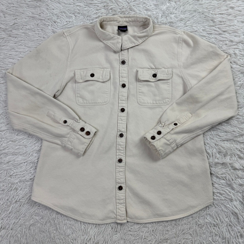 Patagonia Shirt Womens Large Jaspe Twist Birch White Long Sleeved Fjord Flannel